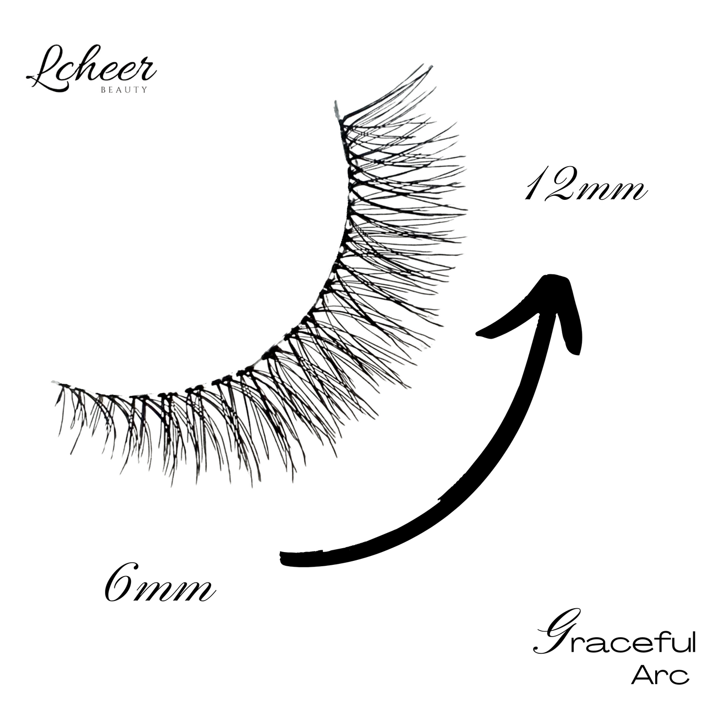 LCHEER Beauty Graceful Arc Natural Strip Lashes – 6 Pairs Lightweight Reusable False Eyelashes (6mm–12mm Soft Glam Look)