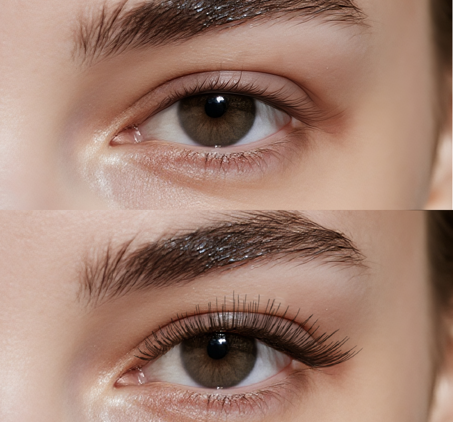 LCHEER before/after with wispy 12mm strip lashes in premium synthetic fibers, flexible band; reusable false eyelashes for soft glam finishes