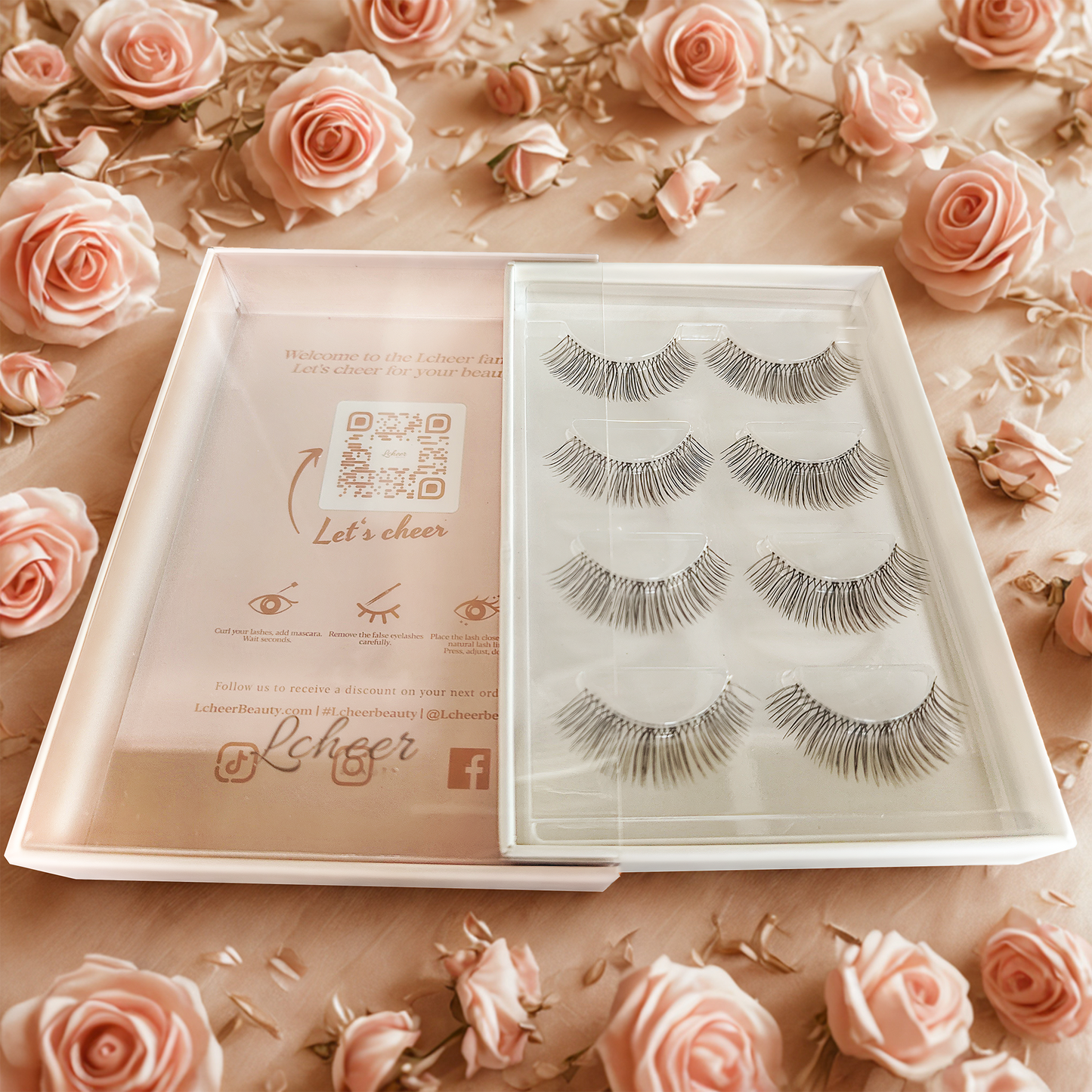 LCHEER 12mm strip lashes with D curl for fuller volume; reusable false eyelashes and comfortable black band fake lashes for party or photoshoot