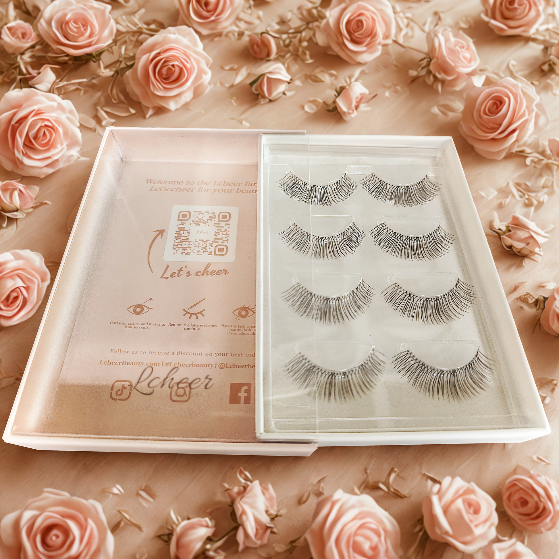 LCHEER 12mm strip lashes with D curl for fuller volume; reusable false eyelashes and comfortable black band fake lashes for party or photoshoot
