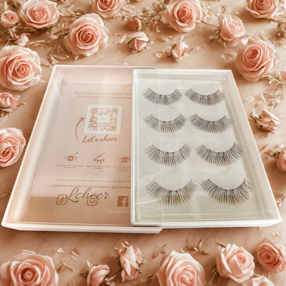 LCHEER 12mm strip lashes with D curl for fuller volume; reusable false eyelashes and comfortable black band fake lashes for party or photoshoot