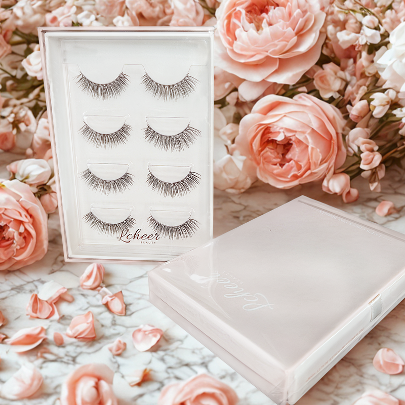 LCHEER cat-eye 12mm strip lashes with black band and tapered ends; reusable false eyelashes/fake lashes offering secure hold for party makeup