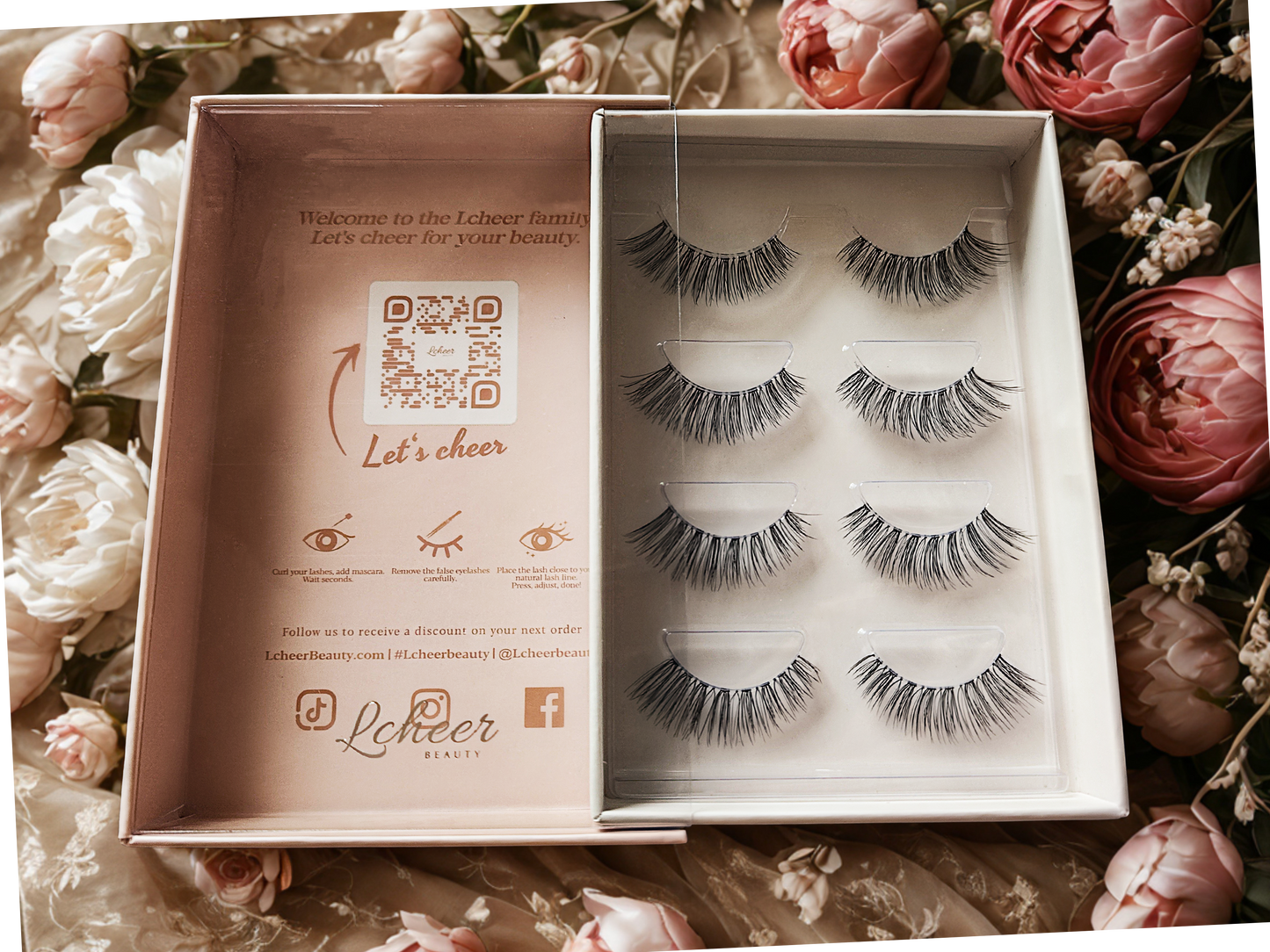 LCHEER 12mm strip lashes with clear band, natural and lightweight; reusable false eyelashes 4-pack for everyday makeup and soft-glam looks