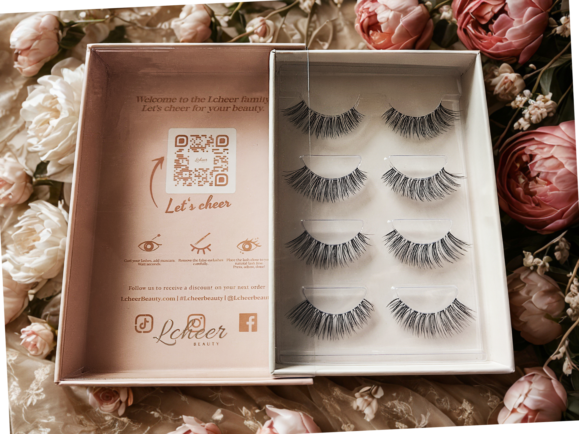 LCHEER 12mm strip lashes with clear band, natural and lightweight; reusable false eyelashes 4-pack for everyday makeup and soft-glam looks