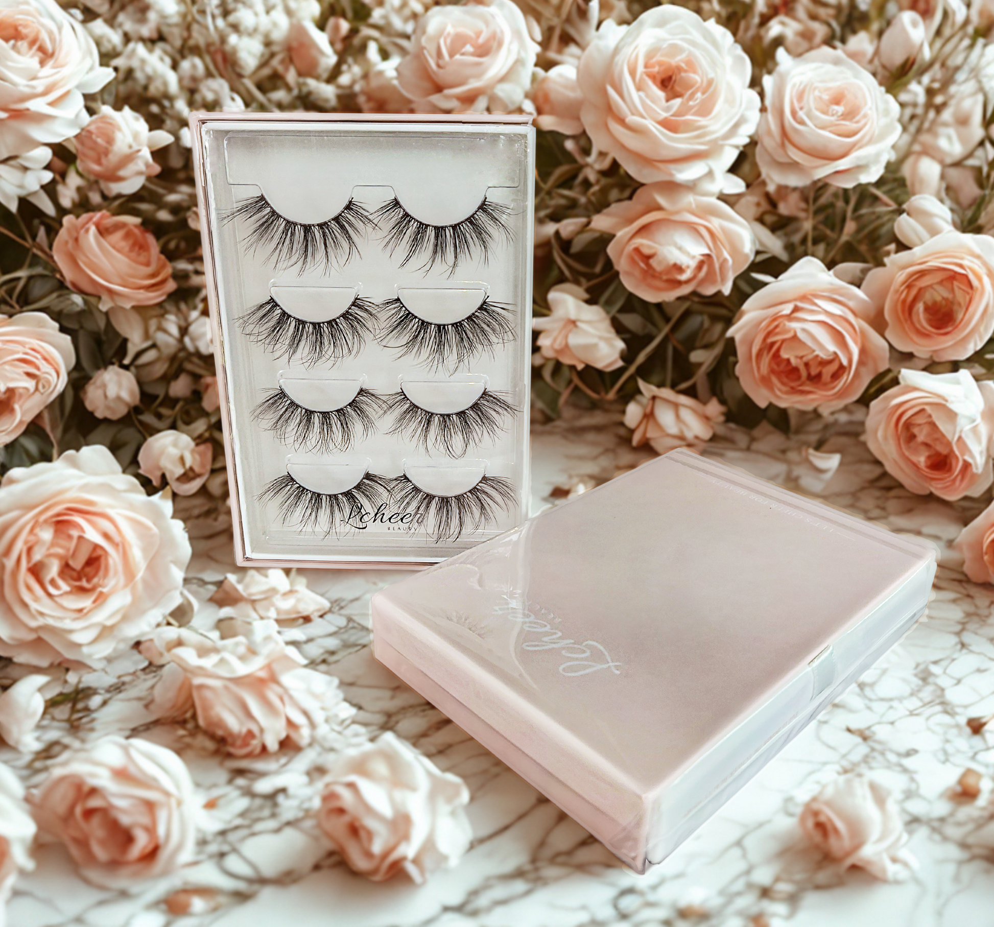 LCHEER 16mm strip lashes, wispy and fluffy volume, reusable fake lashes with a soft band; premium false eyelashes 4-pack for everyday makeup and soft-glam looks
