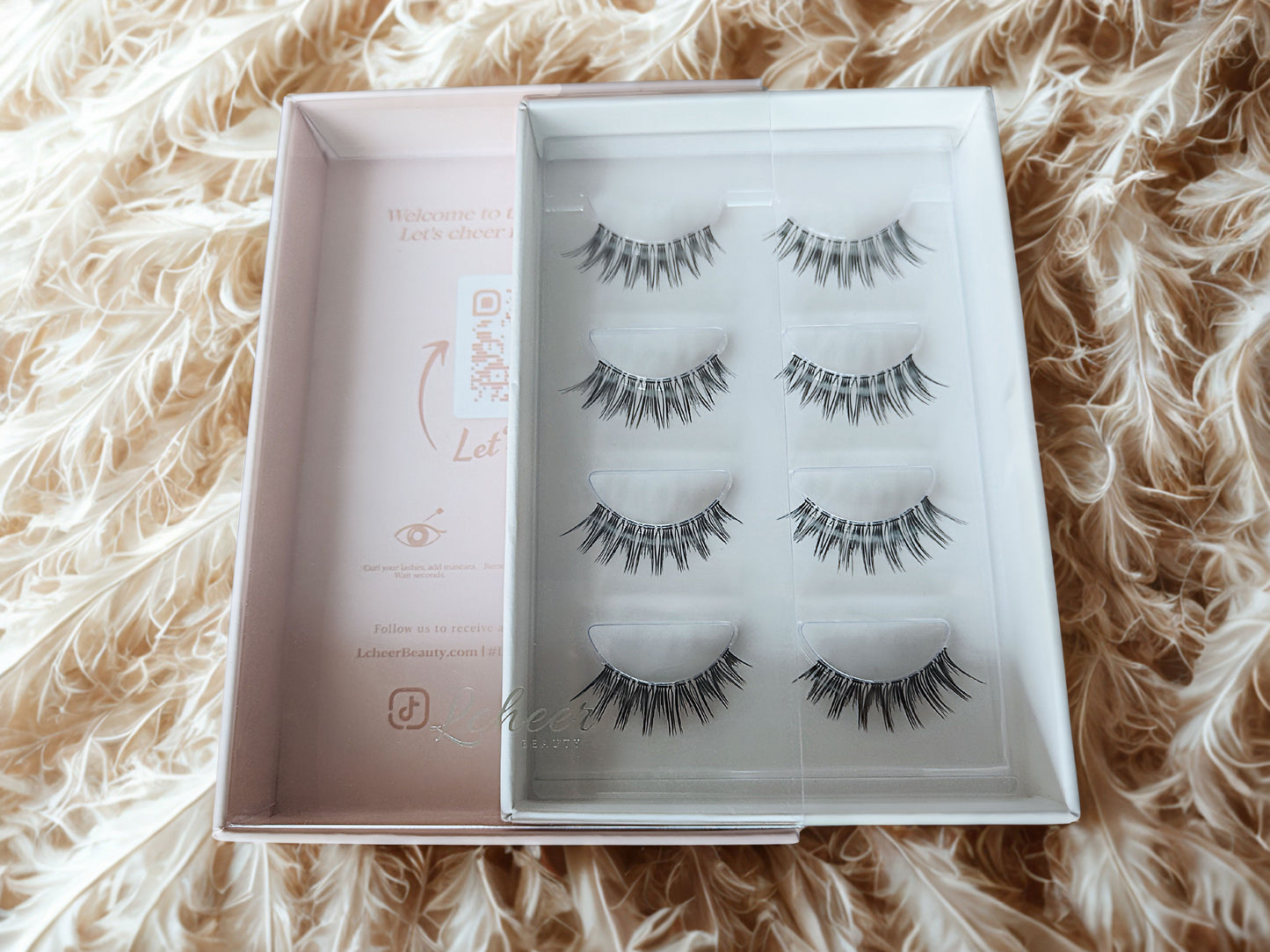 LCHEER 6-12mm strip lashes in C curl with a clear band; lightweight reusable false eyelashes for clean everyday makeup
