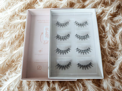 LCHEER 6-12mm strip lashes in C curl with a clear band; lightweight reusable false eyelashes for clean everyday makeup